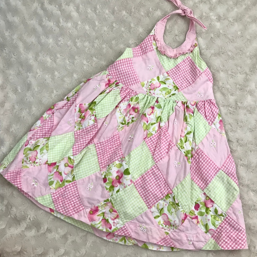 Janie and Jack Halter Dress Patchwork Pink 18-24 M